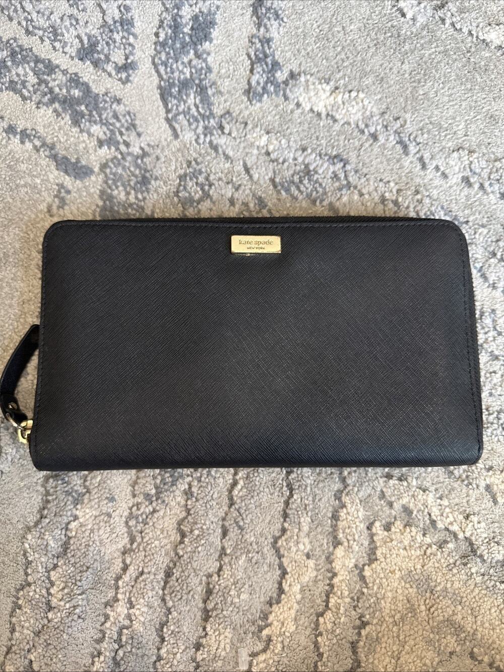Kate Spade New York Talla Wallet Large Black Clutch Zip Travel Wallet Gold Zip